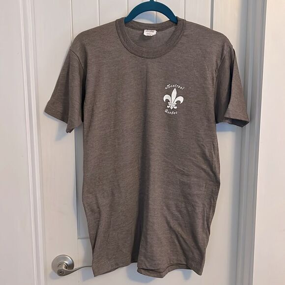 VTG Single Stitch Women’s Slim T-Shirt Montreal Quebec Canada Heather Brown XL - Picture 1 of 8